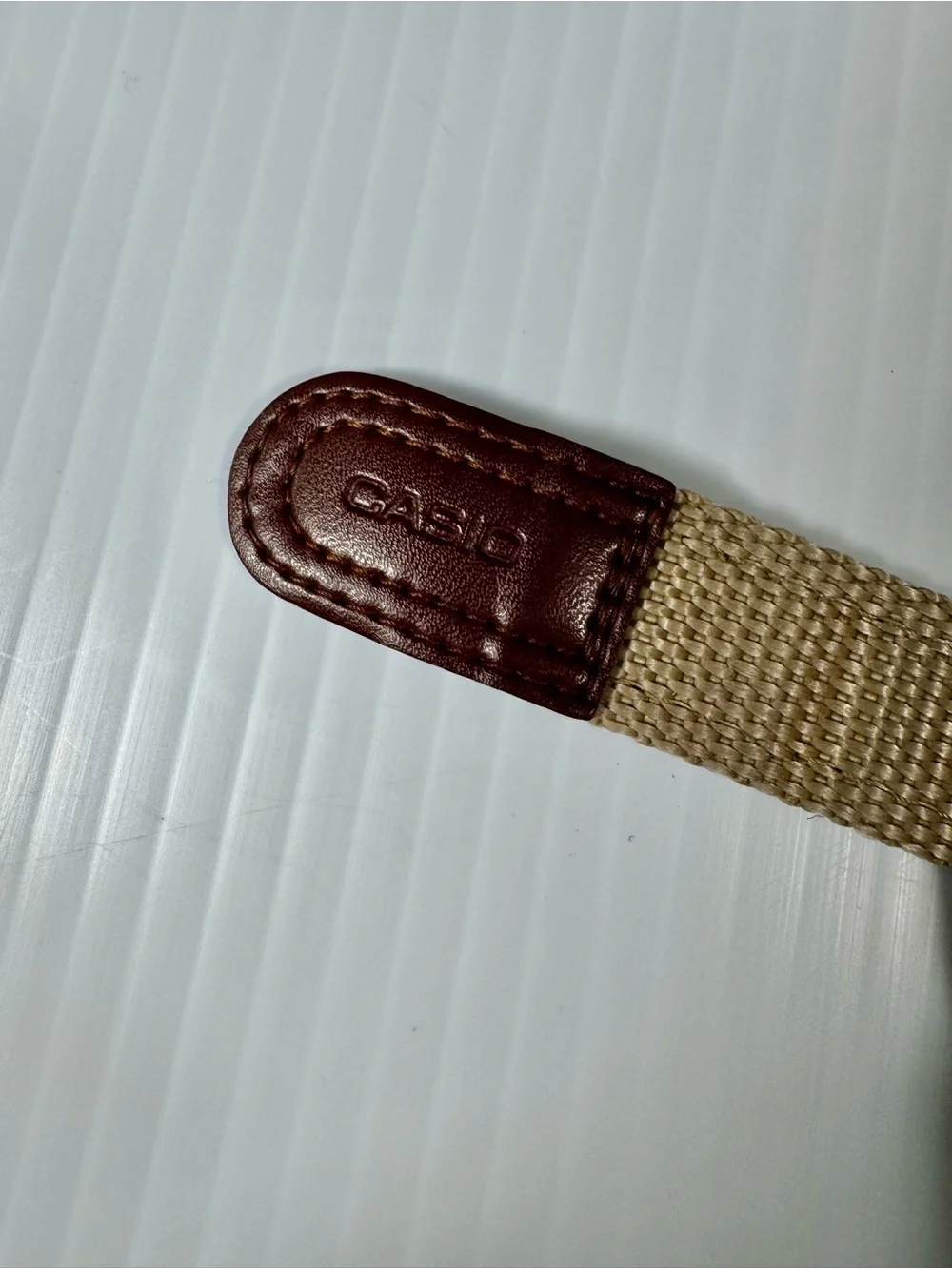 Casio Telememo AW80V-5BV Illuminator Brown Leather and Nylon Hook & Loop Strap